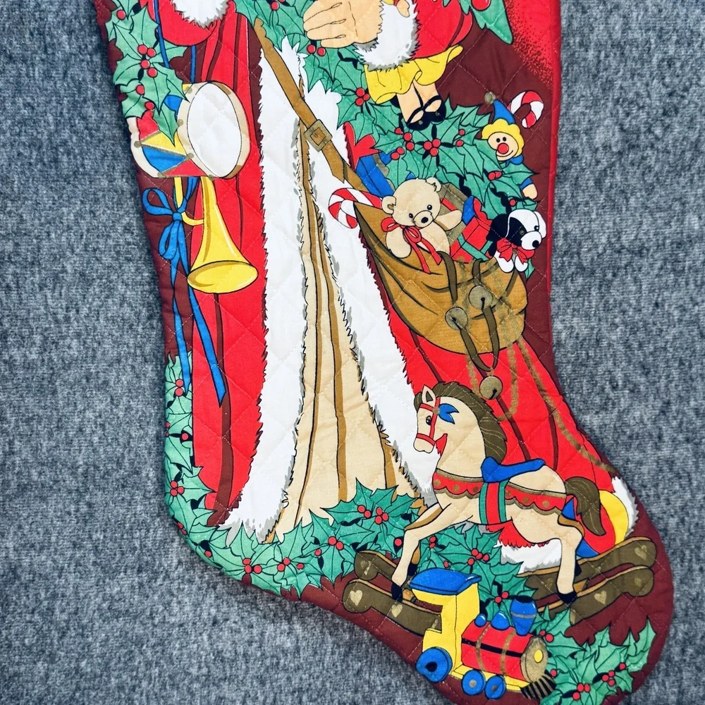 Vintage Quilted Santa Christmas Stocking Large 33